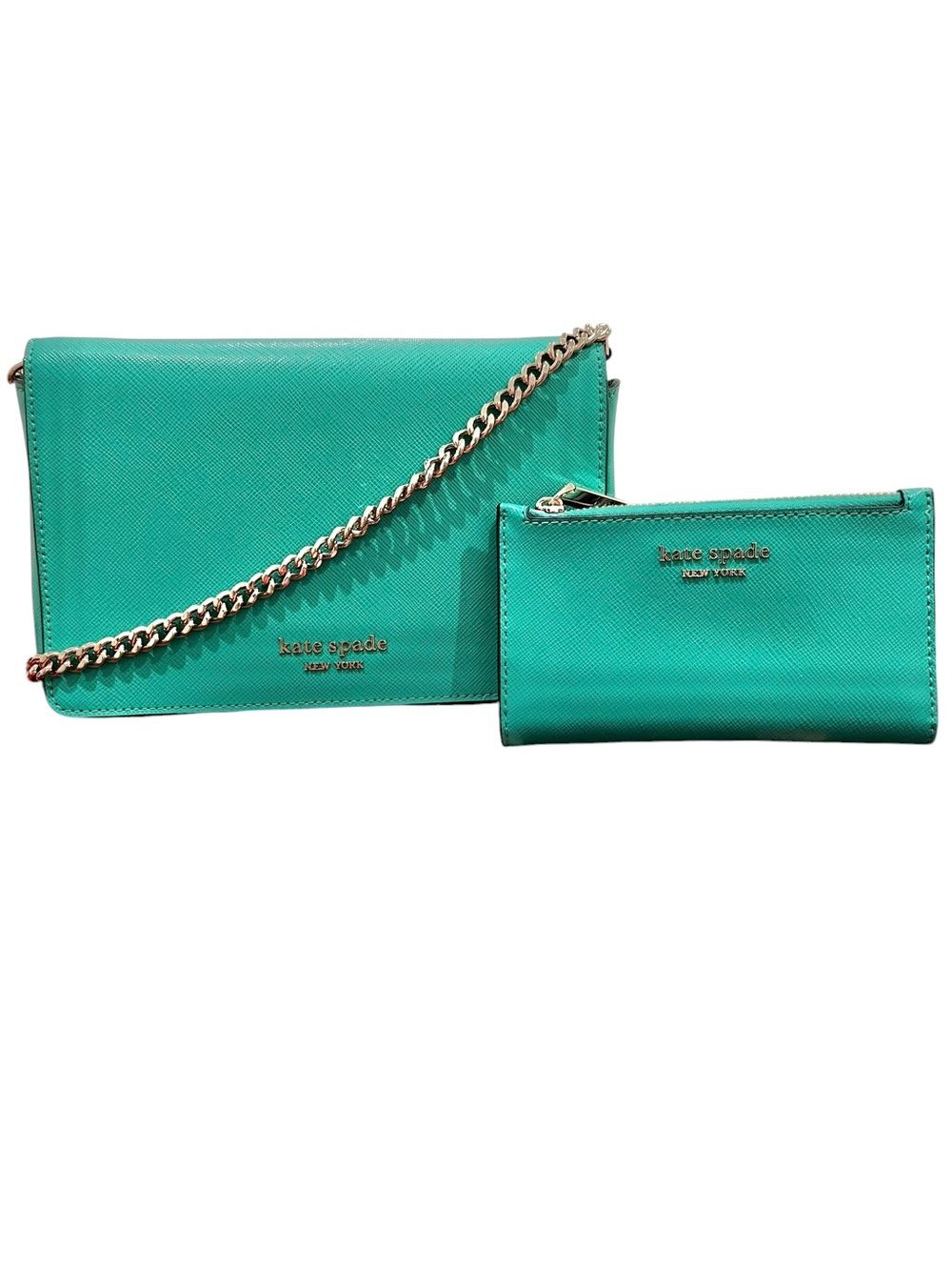 Kate Spade Spencer Chain Wallet Crossbody/Matching Card Holder Fiji Green NWT - Picture 2 of 15